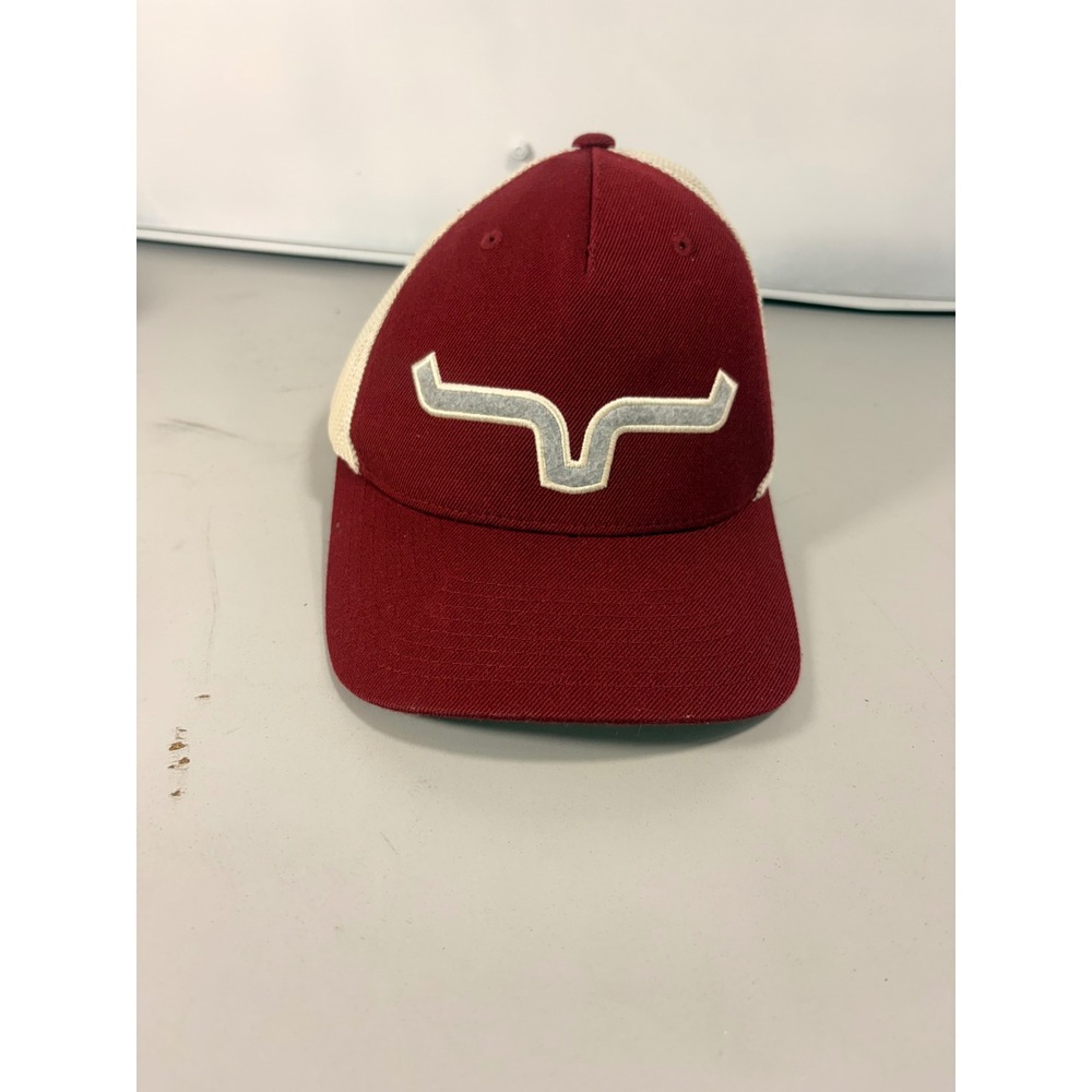 Kimes Ranch Trucker Hat Burgundy Cream Longhorn Logo Flexfit 110 Snapback Cap